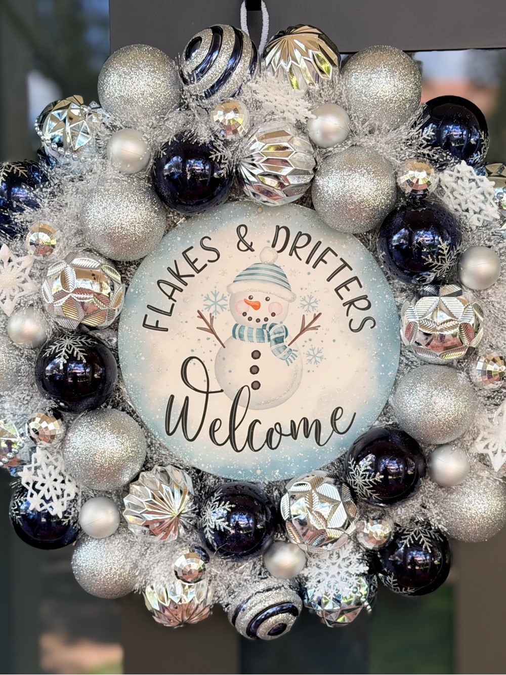 Christmas Winter Wreath,  Blue and Silver Ornament Wreath, Christmas door hanger
